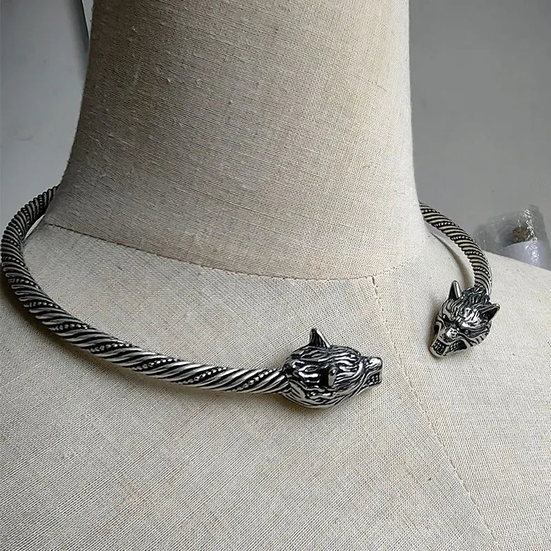 Wolf Torc Necklace Geri and Freki Wolves of Odin