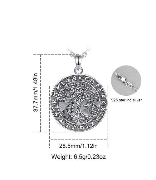 Wolf and Raven over Yggdrasil 925 Sterling Silver Necklace