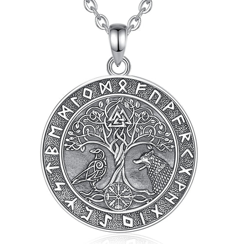 Wolf and Raven over Yggdrasil 925 Sterling Silver Necklace