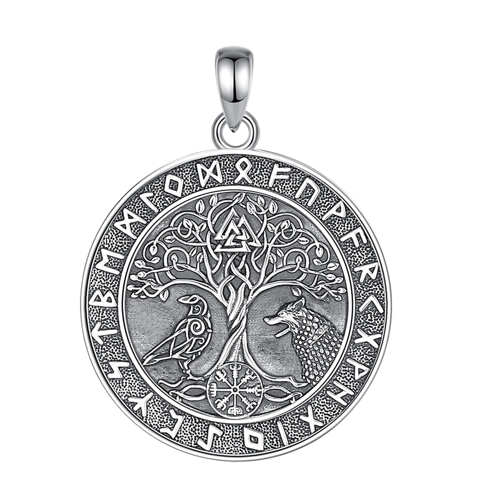 Wolf and Raven over Yggdrasil 925 Sterling Silver Necklace