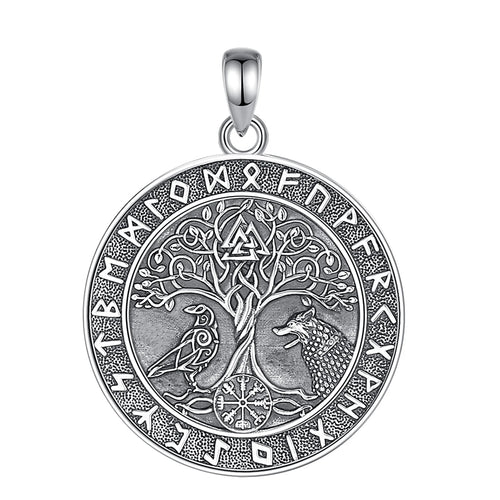 Wolf and Raven over Yggdrasil 925 Sterling Silver Necklace