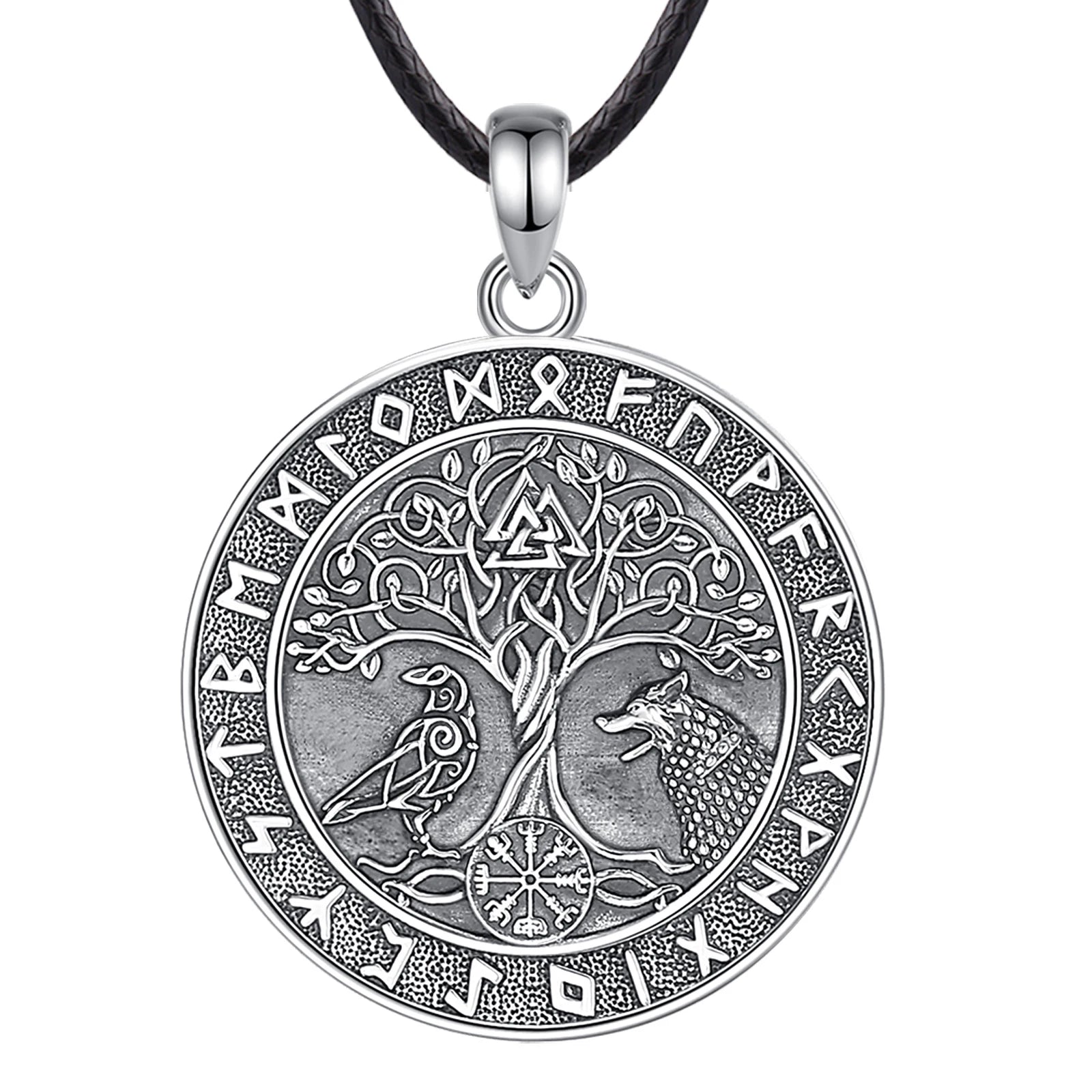 Wolf and Raven over Yggdrasil 925 Sterling Silver Necklace