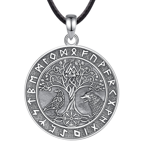 Wolf and Raven over Yggdrasil 925 Sterling Silver Necklace