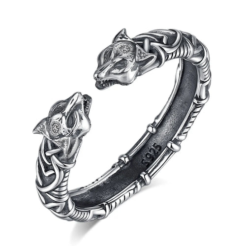 Wolves of Odin 925 Sterling Silver Adjustable Ring