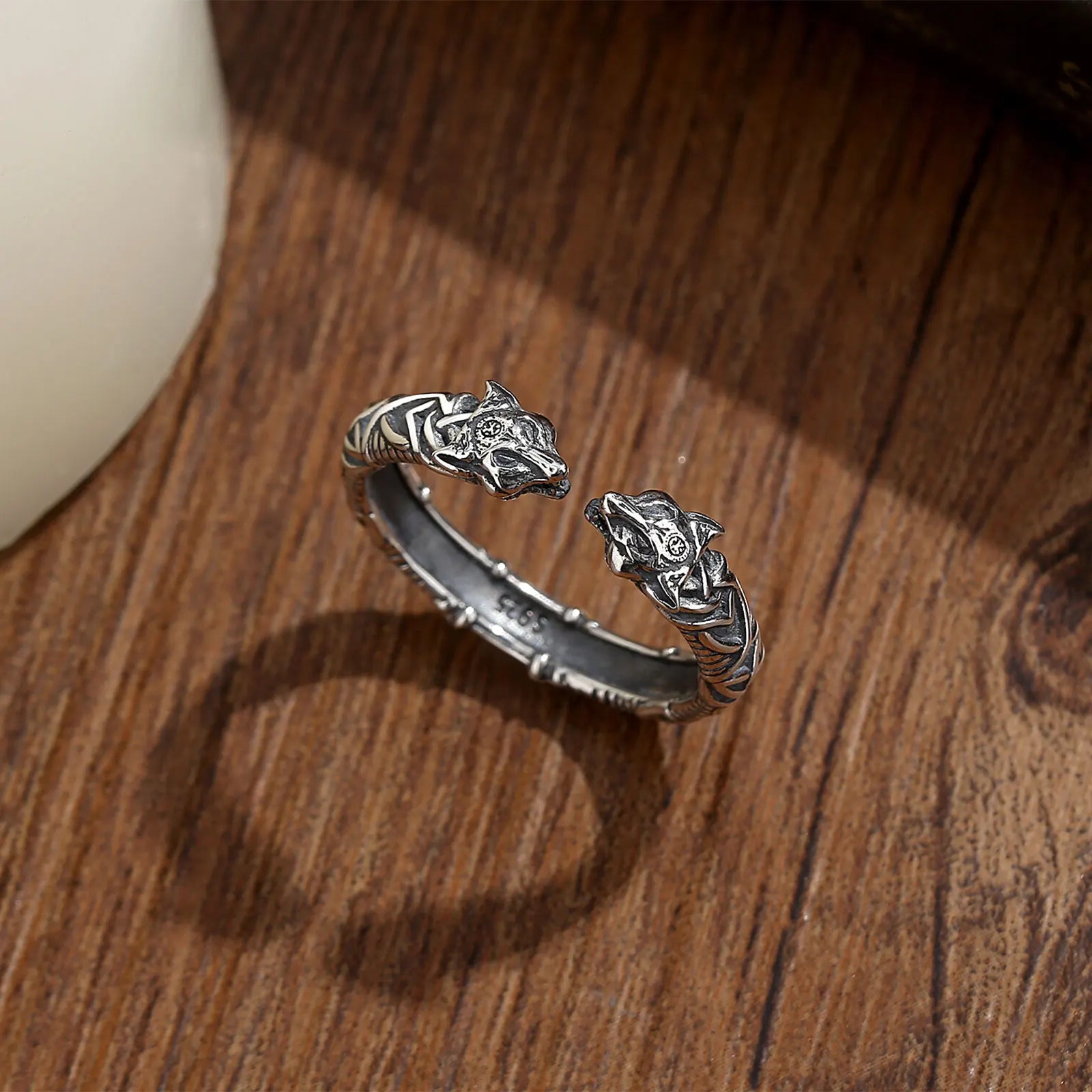 Wolves of Odin 925 Sterling Silver Adjustable Ring