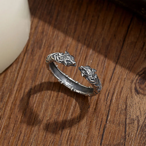 Wolves of Odin 925 Sterling Silver Adjustable Ring