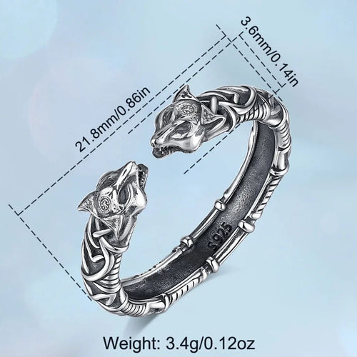 Wolves of Odin 925 Sterling Silver Adjustable Ring