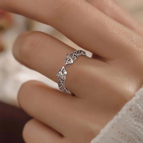 Wolves of Odin 925 Sterling Silver Adjustable Ring
