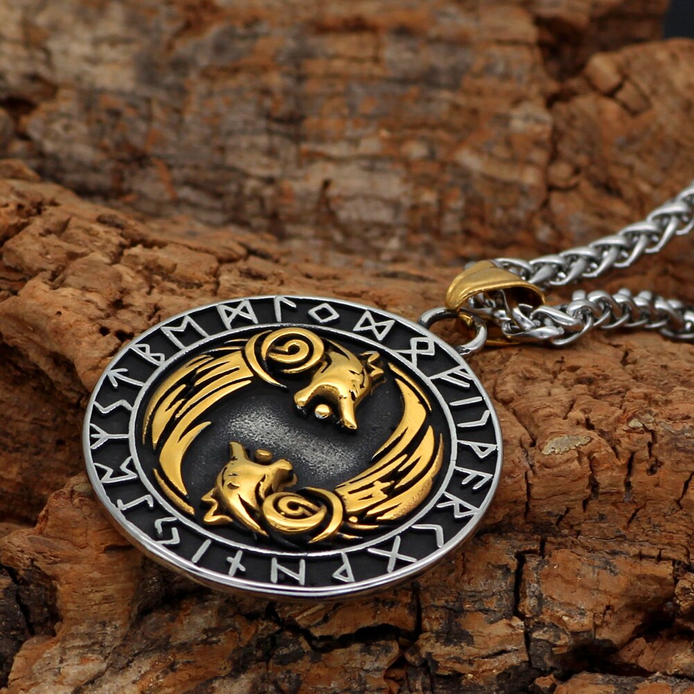 Wolves of Odin Geri and Freki Stainless Steel Necklace