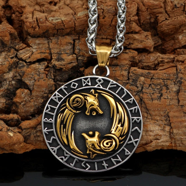 Wolves of Odin Geri and Freki Stainless Steel Necklace