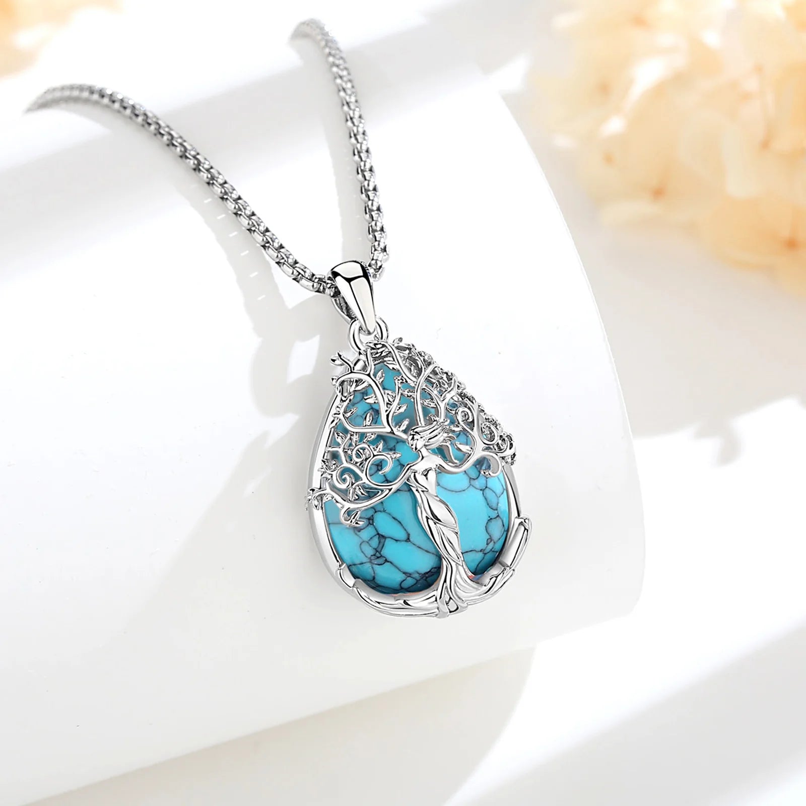 Yggdrasil, The Tree of Life in Turquoise Stone Necklace