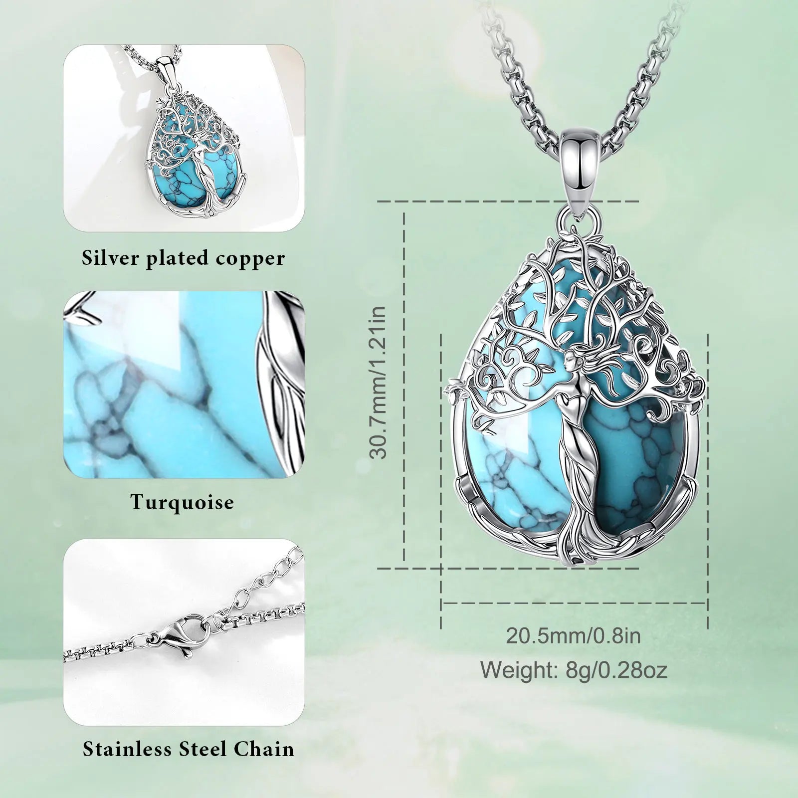 Yggdrasil, The Tree of Life in Turquoise Stone Necklace