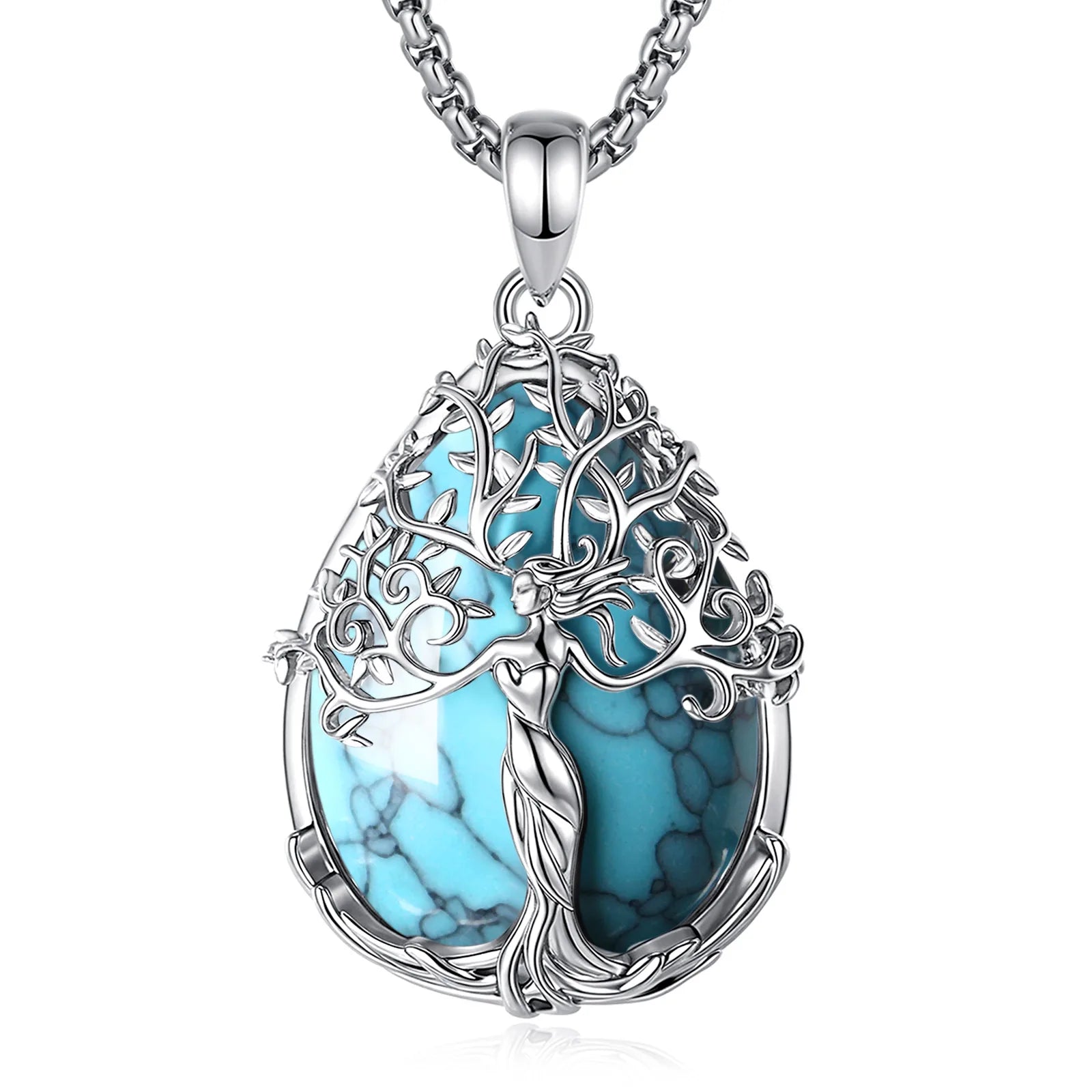 Yggdrasil, The Tree of Life in Turquoise Stone Necklace