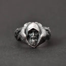 Odin with his Ravens Hugin and Munin and his Wolves Geri and Freki Stainless Steel Ring