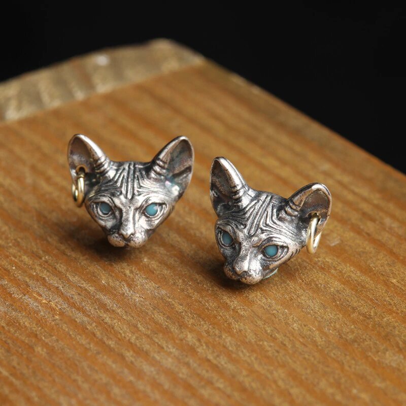 Freyja Sphynx Cat 925 Sterling Silver Stud Earrings