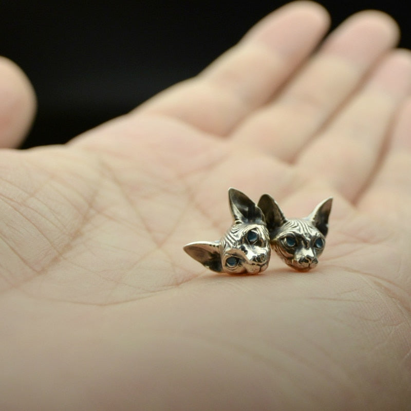 Freyja Sphynx Cat Silver Plated Stud Earrings