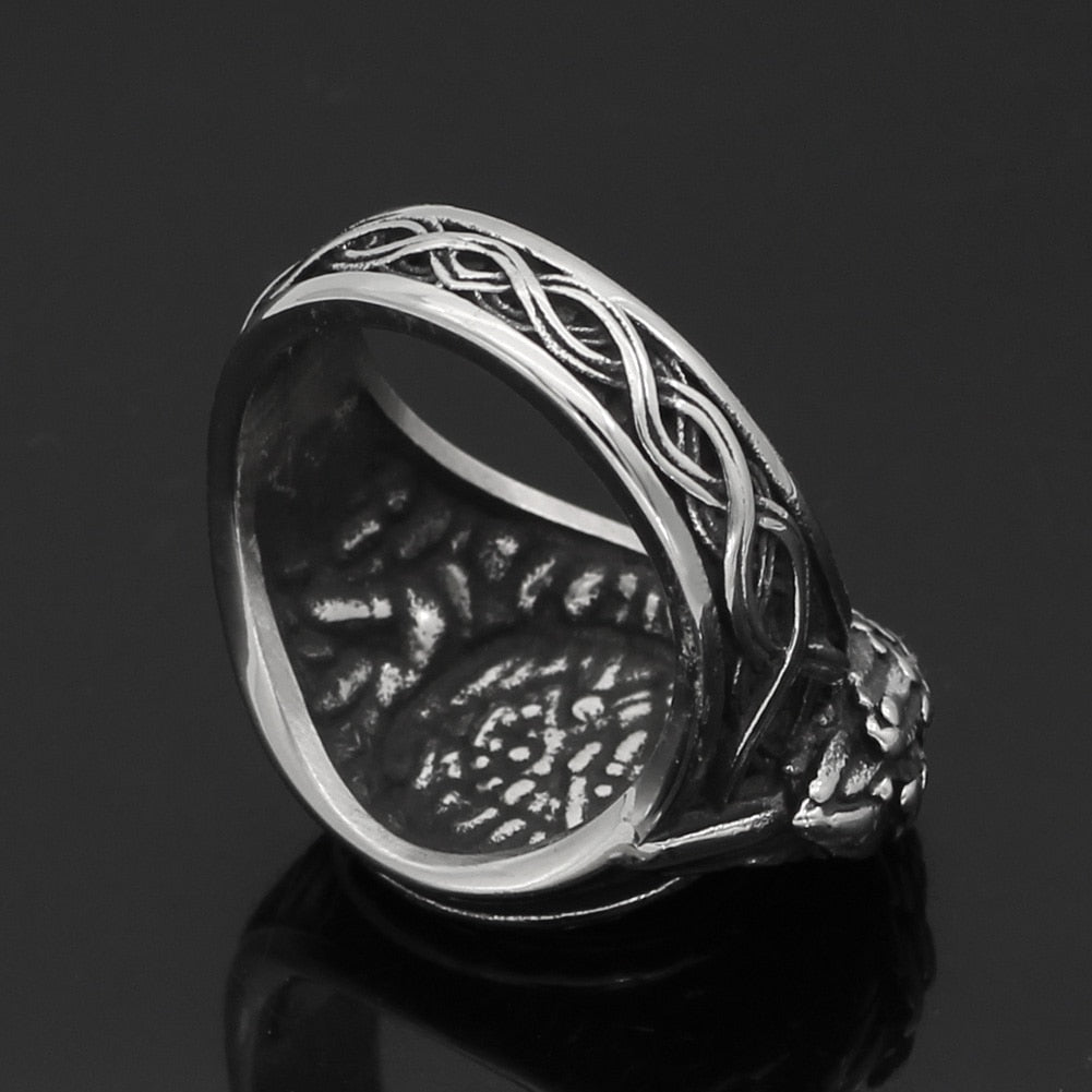 Valknut and Raven Stainless Steel Rune Ring