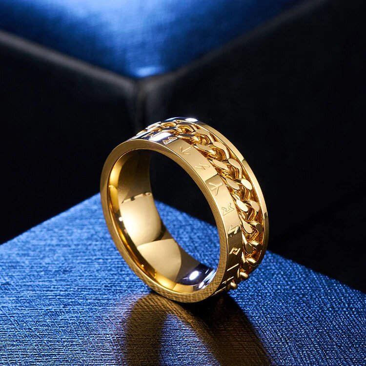Viking Rune Ring with Rotatable Chain 316L Stainless Steel