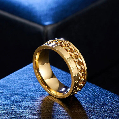 Viking Rune Ring with Rotatable Chain 316L Stainless Steel