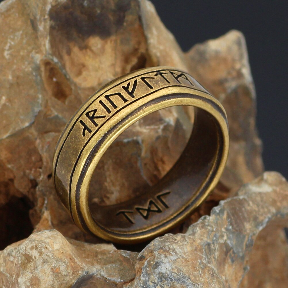 Viking Runes in Bronze Stainless Steel Ring