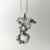 Midgard Serpent Jörmungandr 925 Silver Necklace with Black Zircon Stones