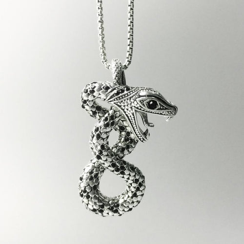 Midgard Serpent Jörmungandr 925 Silver Necklace with Black Zircon Stones