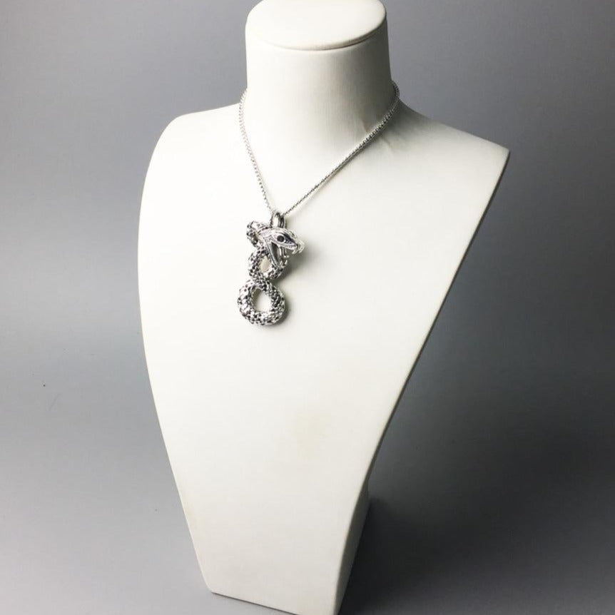 Midgard Serpent Jörmungandr 925 Silver Necklace with Black Zircon Stones