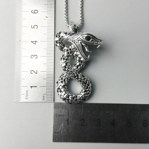 Midgard Serpent Jörmungandr 925 Silver Necklace with Black Zircon Stones
