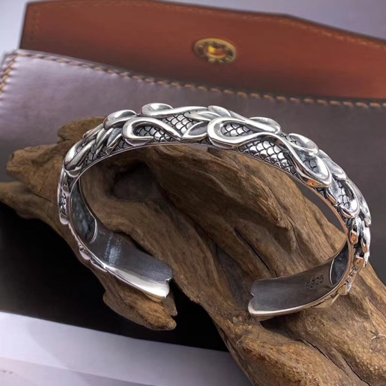 Hidden Dragon Nidhogg Under Yggdrasil 925 Silver Bracelet