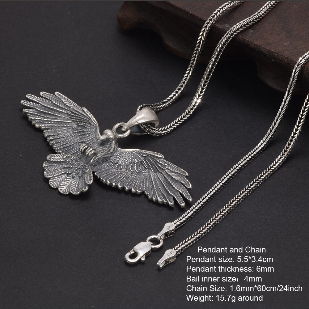 Flying Raven of Odin 925 Sterling Silver Necklace