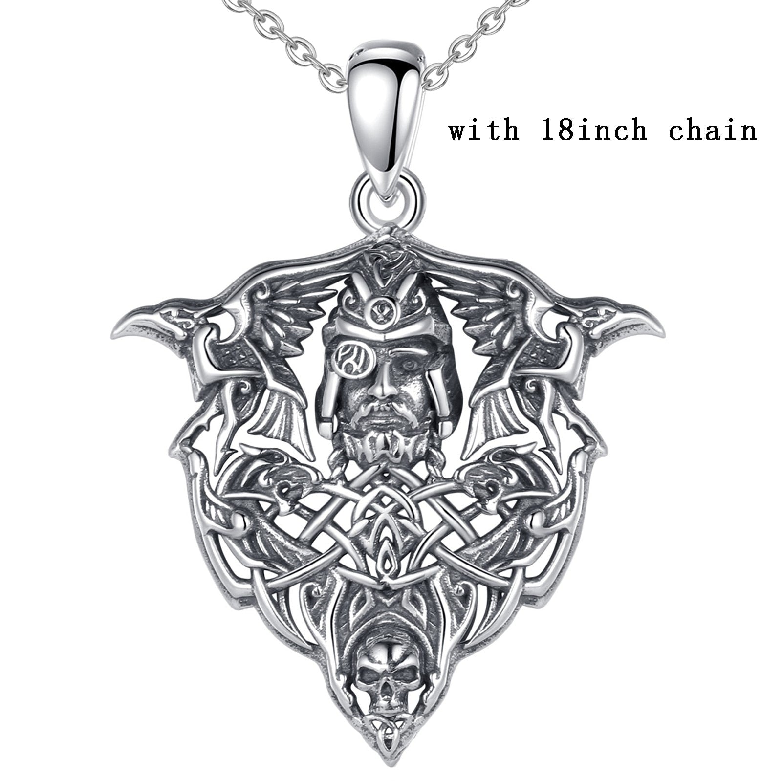 Odin With His Ravens Hugin and Munin 925 Sterling Silver Necklace