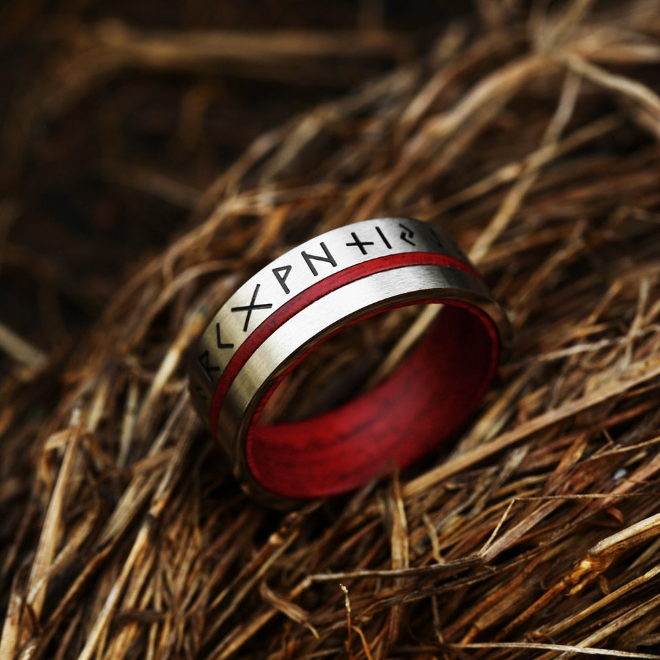The Red Runes Stainless Steel 8mm Ring