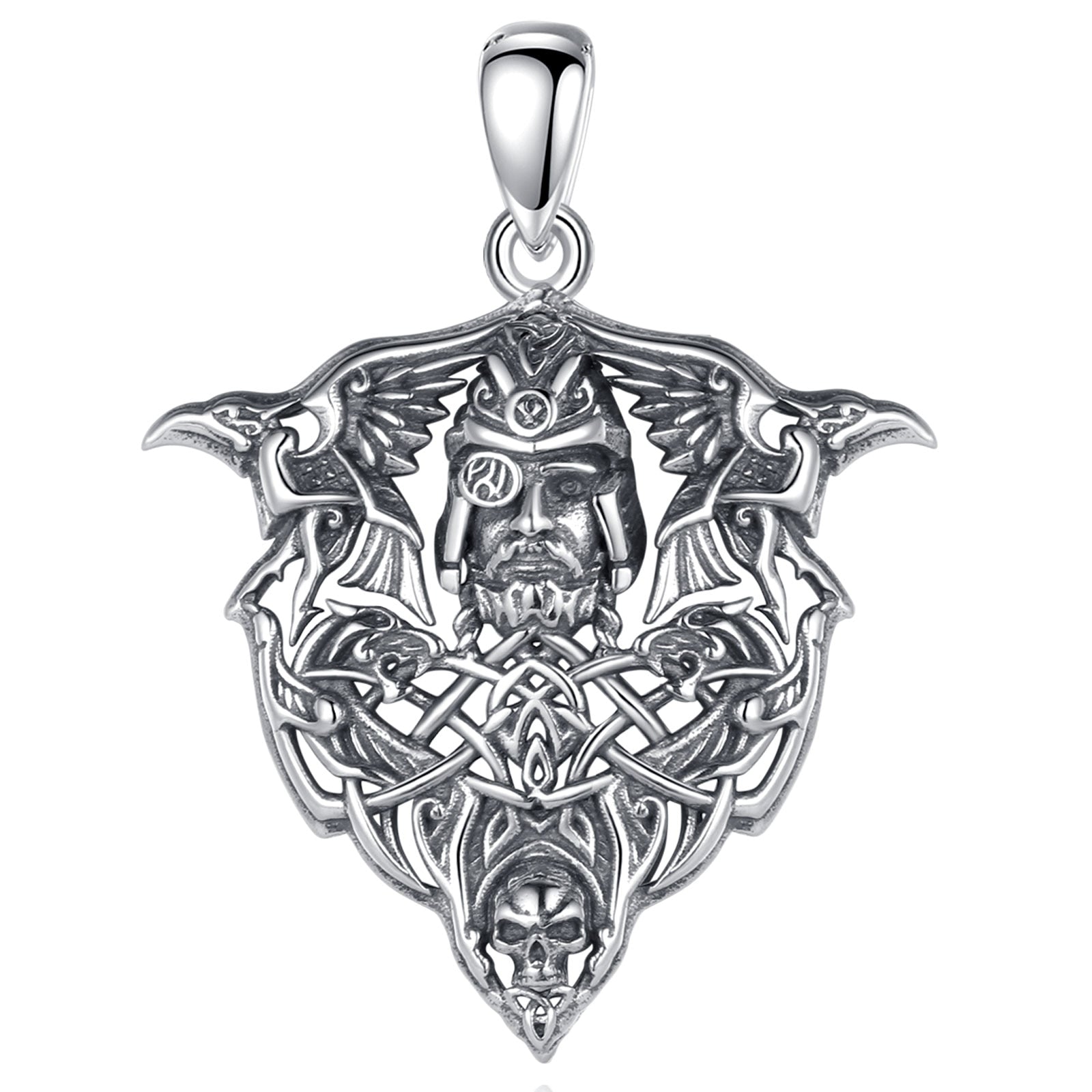 Odin With His Ravens Hugin and Munin 925 Sterling Silver Necklace