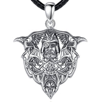 Odin With His Ravens Hugin and Munin 925 Sterling Silver Necklace