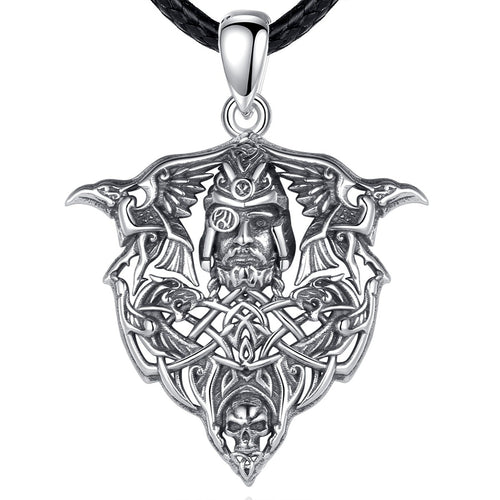 Odin With His Ravens Hugin and Munin 925 Sterling Silver Necklace