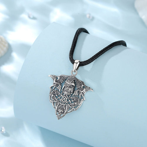 Odin With His Ravens Hugin and Munin 925 Sterling Silver Necklace