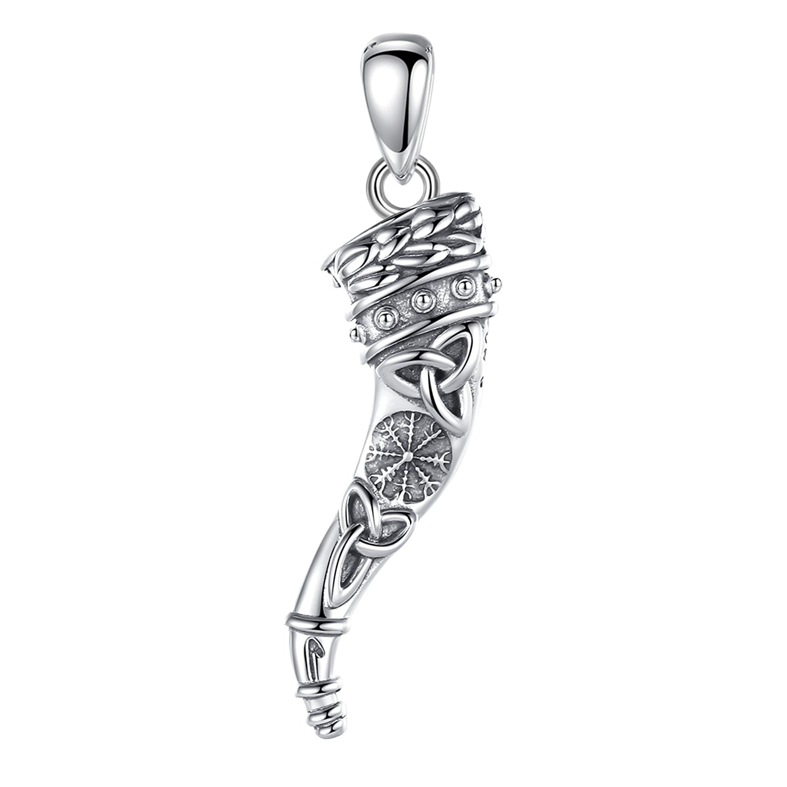 Gjallarhorn Rune the Horn of Heimdall With Aegishjalmur Rune 925 Sterling Silver Necklace