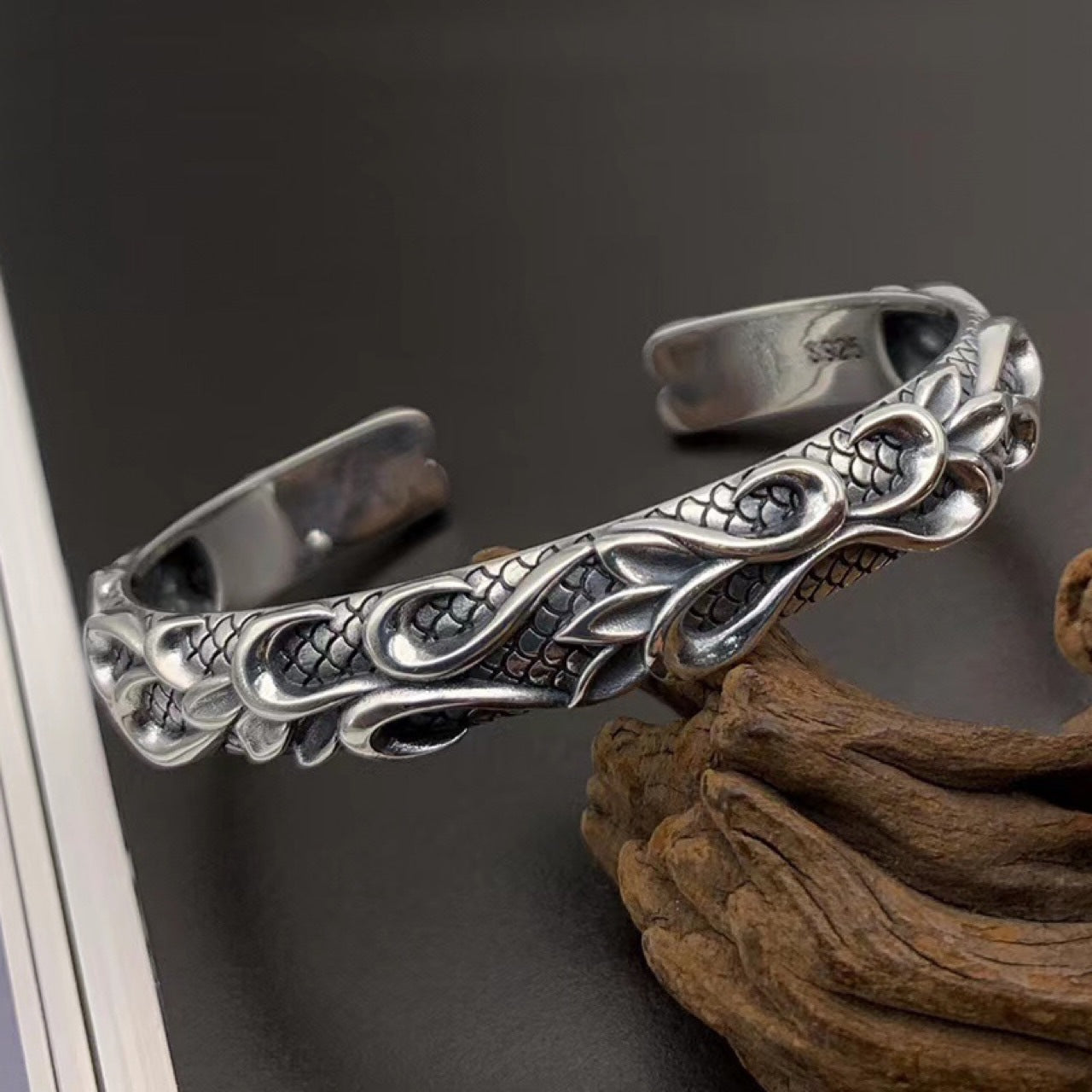 Hidden Dragon Nidhogg Under Yggdrasil 925 Silver Bracelet