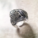 Falcon of Freyja 925 Sterling Silver Ring with Black Zircon Stones
