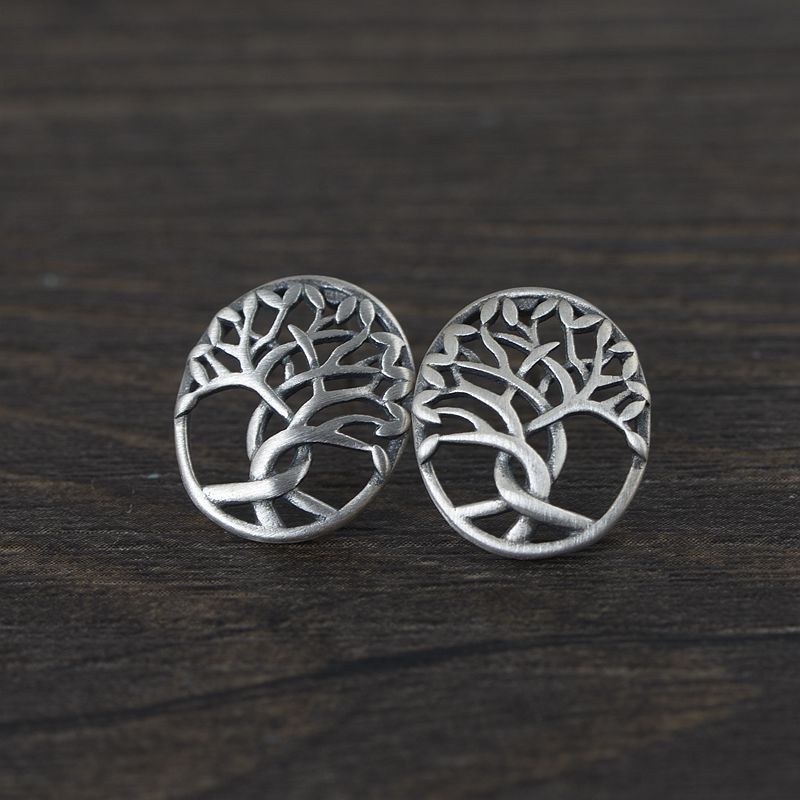 Yggdrasil The Tree of Life 925 Sterling Silver Adjustable Ring and Earrings