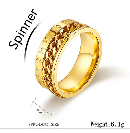 Bague rune viking avec chaîne rotative en acier inoxydable 316L