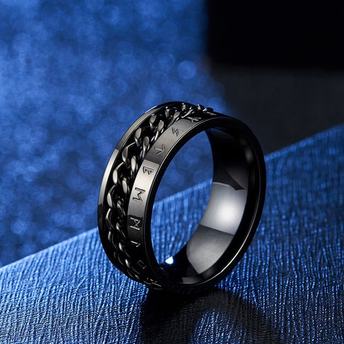 Bague rune viking avec chaîne rotative en acier inoxydable 316L
