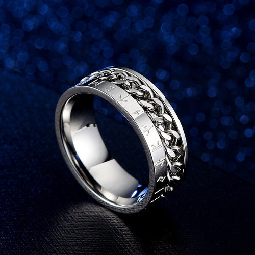 Bague rune viking avec chaîne rotative en acier inoxydable 316L