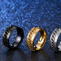 Viking Rune Ring with Rotatable Chain 316L Stainless Steel