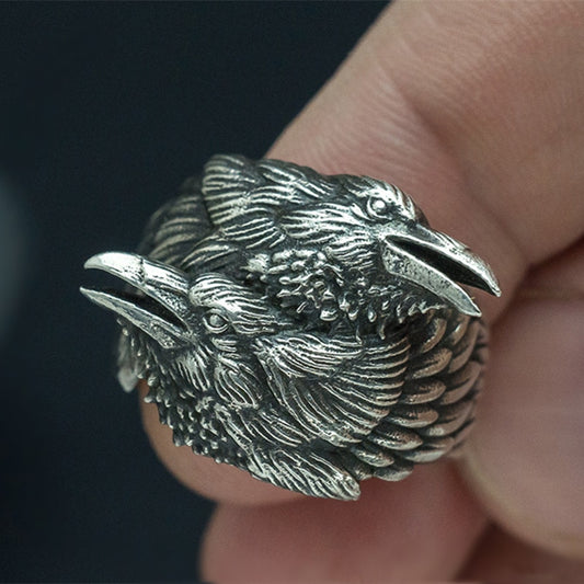Hugin and Munin - Odin Ravens Ring