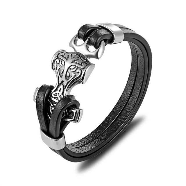 Thor Hammer Mjolnir Strap Leather Bracelet