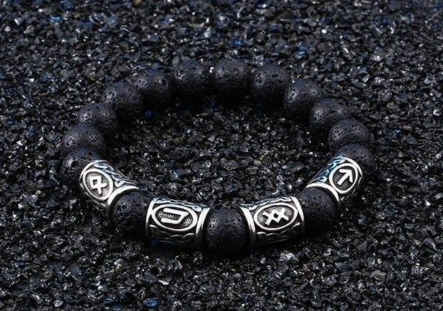 Runes in Lava Stone Bracelet