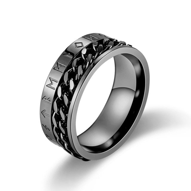 Viking Rune Ring with Rotatable Chain 316L Stainless Steel