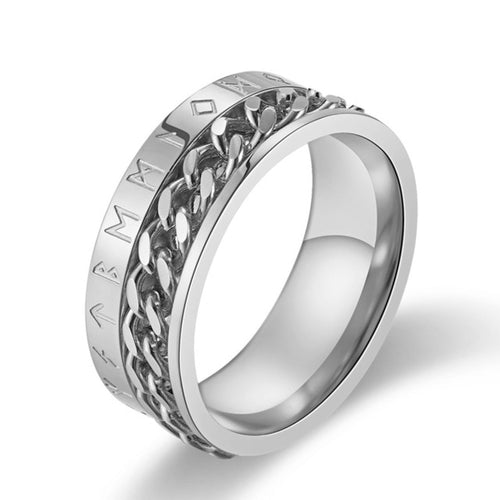 Bague rune viking avec chaîne rotative en acier inoxydable 316L