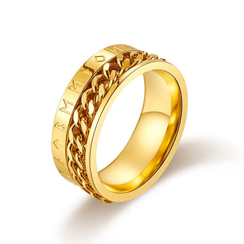 Bague rune viking avec chaîne rotative en acier inoxydable 316L